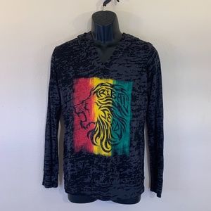 Tribal Burnout Hoodie Medium 65% polyester / 35% cotton see through